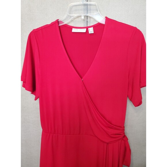 Susan Graver LiquidKnit Red Faux Wrap Midi Dress Size Small A646282 - Picture 2 of 8